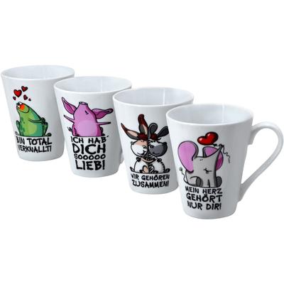 Becher RETSCH ARZBERG "Tierisch", bunt, 280ml, 4 Stk., Porzellan, Trinkgefäße, Becher, mit 4 Dekore-Sprüchen, 4-teilig