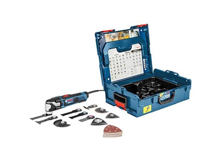 Bosch Professional découpeur-ponceur GOP 55-36 (porte-outil Starlock\, puissance 550 W\, 9 lames plongeantes\, 25 feuilles abrasives\, 2 lames segments\, 1 plateau ponçage\, L-BOXX)