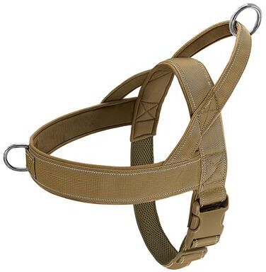 PetsAreLife Reflective No Pull Nylon Dog Harness, Adjustable Pet Walking, Training Vest For Medium, Large Dogs khaki m