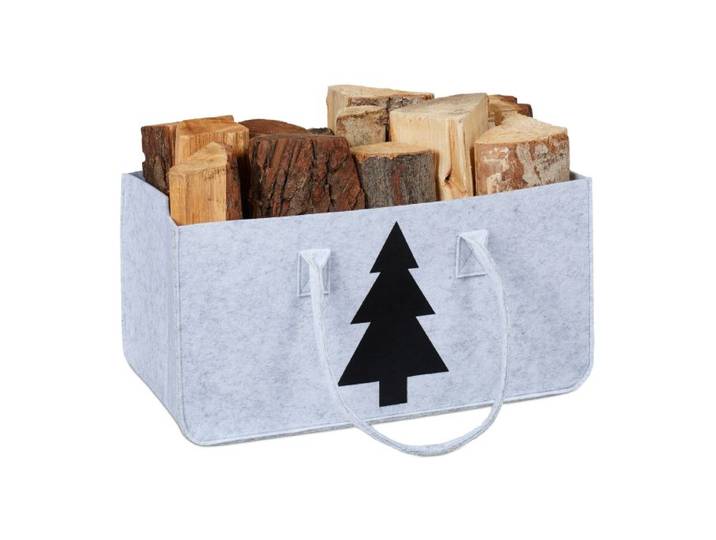 Relaxdays Kaminholztasche aus Filz mit Motiv