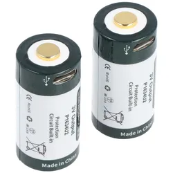2 Stück KEEPPOWER RCR123A mit Micro USB Ladebuchse, Li-Ion Akku, 3V, 1000mAh, 3000mWh, mit Aufbewahrungsbox und Doppel-Micro USB-C Ladekabel
