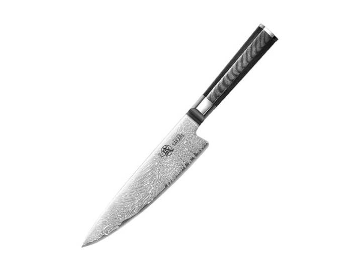 MITSUMOTO SAKARI 20 cm Japanisches Küchenmesser, Damast Gyuto Kochmesser VG-Pro Pulverstahl Küchenmesser, Professionell Handgeschmiedetes Kochmesser, G10-Griff und Exquisite Holzkiste