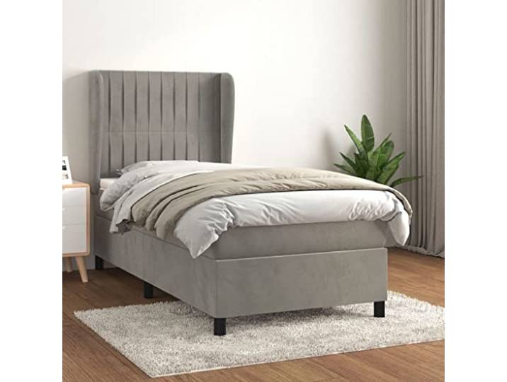 Samt Boxspringbett verstellbares Kopfteil Taschenfederkernmatratze Grau Boxspringbett mit Matratze Hellgrau 90x200 cm Samt Bett mit Kopfteil Taschenfederkern Topper Komfort Schlafzimmer