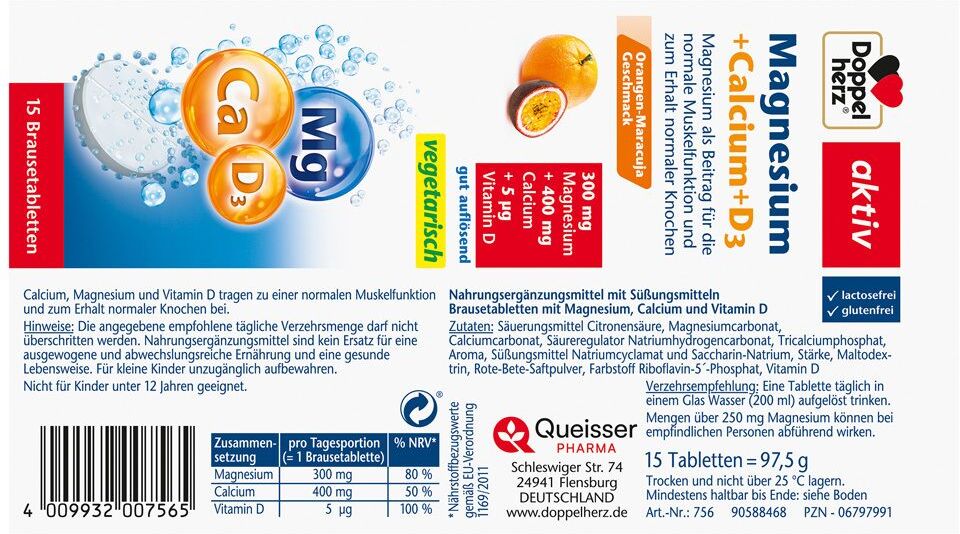 Doppelherz® aktiv Magnesium + Calcium D3 Brausetabletten 15 St 15 St Brausetabletten
