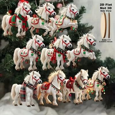 Uplift Treasures White Wooden Horse Christmas Tree Ornaments Set 10pcs White Wooden Horse Christmas Tree Ornaments Set 10pcs
