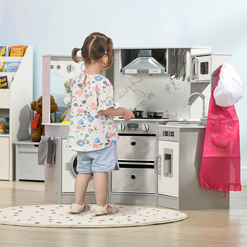 AIYAPLAY Cuisine enfant jouet d'imitation bois gris blanc Gris 111x85x49cm