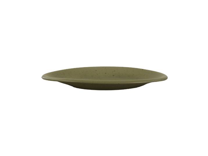Assiette de présentation en grès khaki, ovale, émail moucheté - P