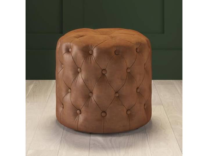Phoenixarts Chesterfield Echtleder Ottoman Hocker Braun Vintage Leder Fußhocker Pouf Sitzhocker 559