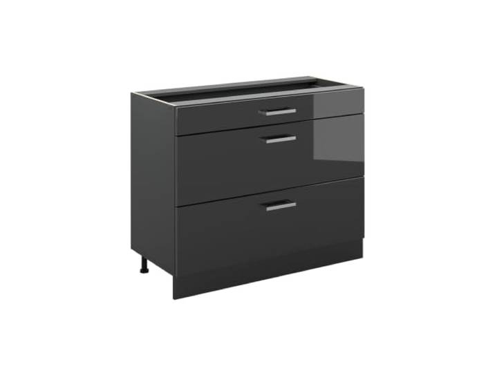Vicco Küchenunterschrank R-Line, Anthrazit Hochglanz/Anthrazit 100 cm 3 Schubladen · Ohne Arbeitsplatte · Höhenverst. Füße · Leichter Zugriff · Frei kombinierbar