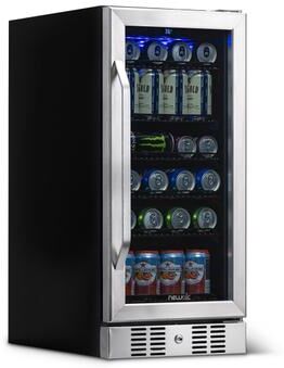 Newair 15 in. Built-in 96 Can Beverage Fridge in Stainless Steel with Temperature Controls and Adjustable Shelves