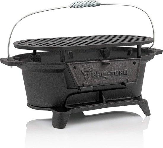 Famanu Grillpfanne Gusseisen für Camping und Garten - Tragbare Holzkohlegrill 50 x 25 cm