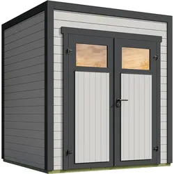 Weka Design-Gartenhaus Batu - 28 mm - Modern Storage 200 x 200 cm (Batu 1) hellgrau Rahmen-Doppeltür