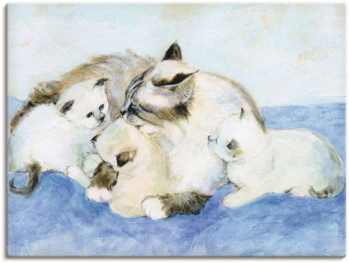 Leinwandbild ARTLAND Katzenfamilie , beige (farbe bild(er): naturfarben), B:80cm H:60cm, Bilder, Leinwandbild, auf Holzrahmen gespannt