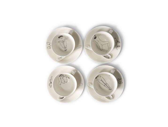 Design Tee- und Kaffe Set „Undressed“, 4er-Set Weiss, Schwarz Pols Potten