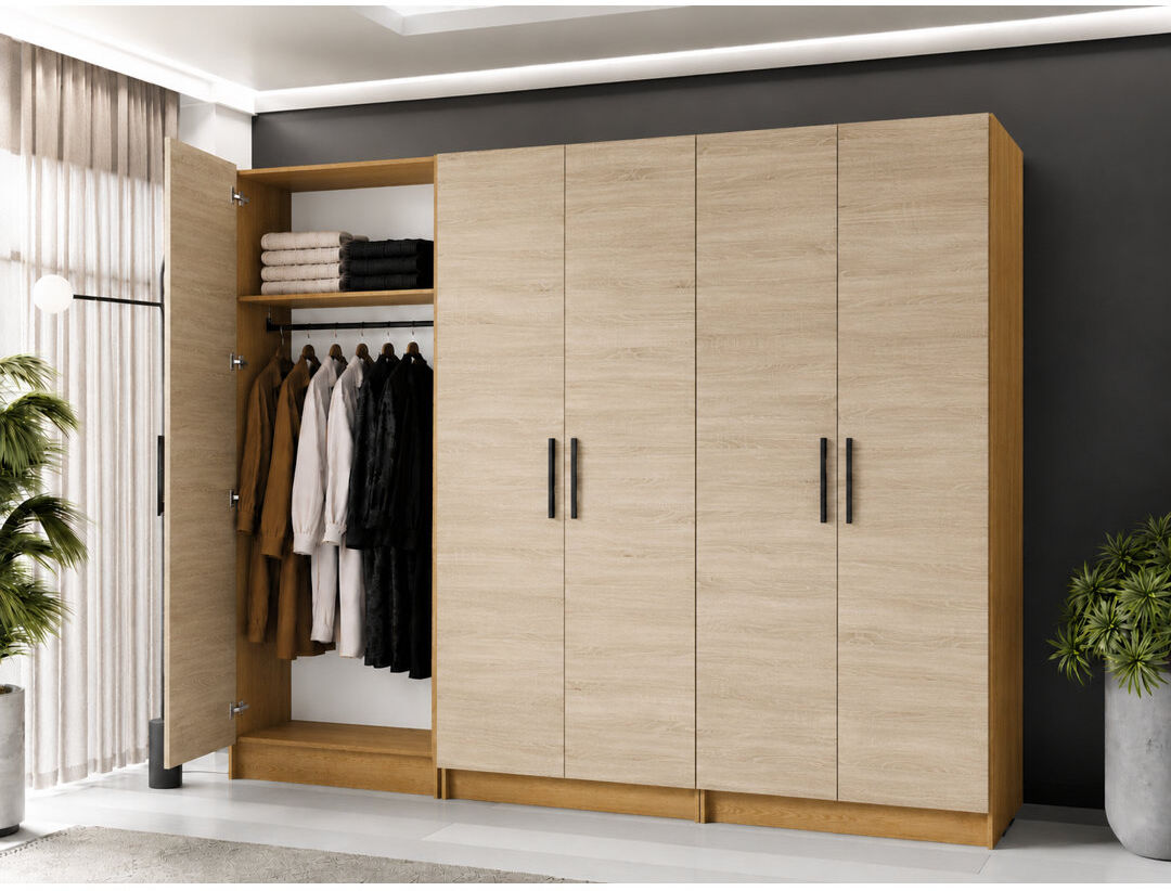 17 Stories Nisean 6 Door Wardrobe Oak Craft Gold/Sonoma 234cm W X 52.5cm D