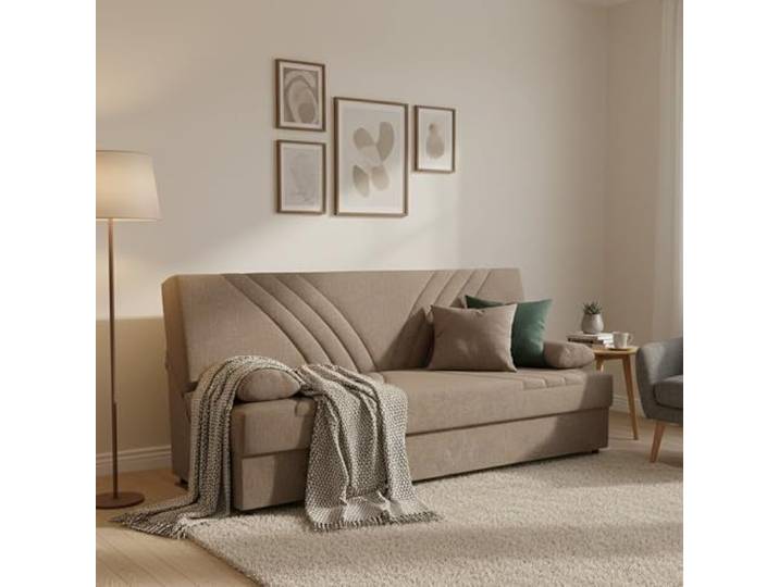 Dmora Schlafsofa Ramon 3-Sitzer 181x81 cm Beige, Stauraum