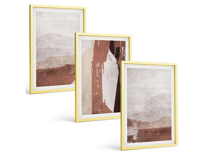 BILDER SET 3er Set - 40x60 cm Goldrahmen - Braun-beige abstrakte Muster