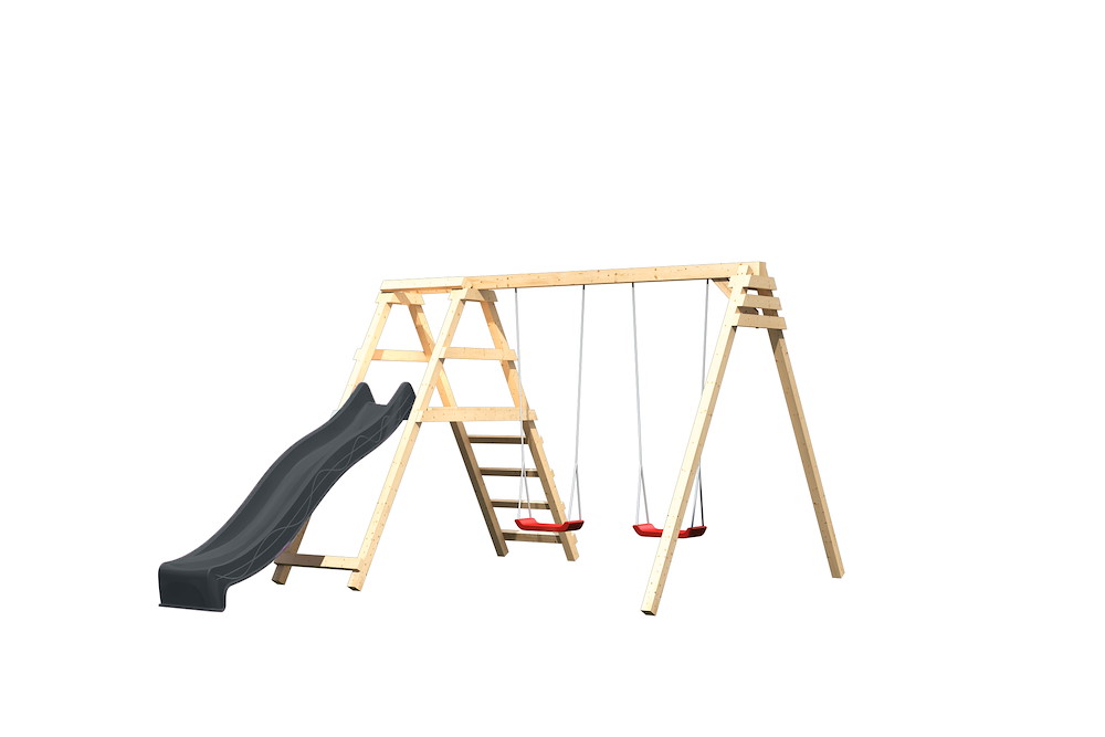 KARIBUHOLZT Doppelschaukel Felix natur 308x264x213cm m.Gerüst+Rutsche 16988374