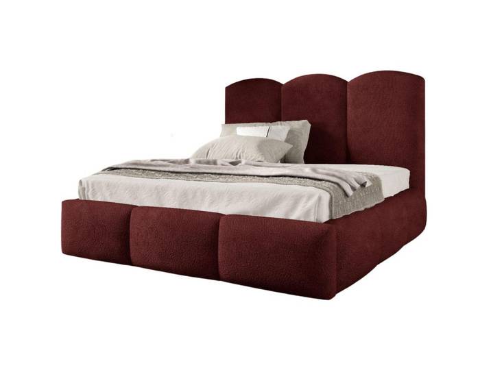 Beautysofa Polsterbett Bero, 160x200, Bouclé-Stoff, Dunkelrot, 160x200 cm, Schlafzimmer, Betten, Polsterbetten