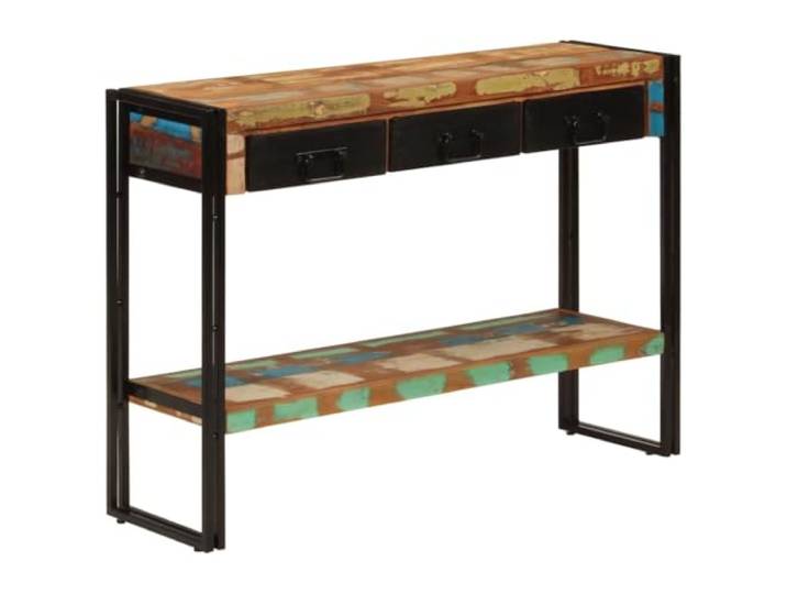 Favemtsl Konsolentisch 110x30x76 cm Altholz Massiv mit 3 Schubladen Rustikaler Anrichtetisch mit 3 Schubladen und Ablage fuer Flur Wohnzimmer und Schlafzimmer mit schwarzem Eisengestell.