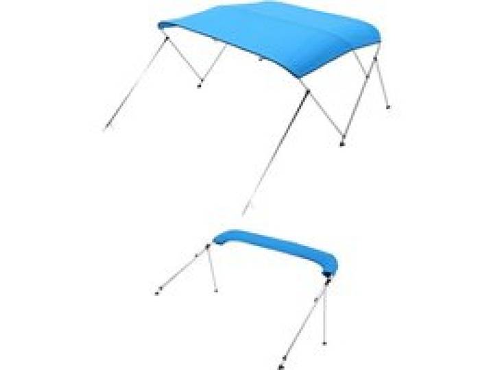 VEVOR Bimini pour bateau à 3 arceaux, 182x117x137-152 cm, taud de soleil avec cadre en alliage d'aluminium, toile en polyester 600D, sac de rangement, 2 poteaux de support, 4 sangles, Bleu Pacifique