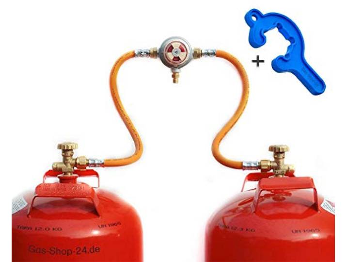 Automatische 50 mbar Zweiflaschenanlage für 3/5/ 11 kg Propangasflaschen/Gasflaschen (Flaschenanlage, Druckminderer, Propangas Flüssiggas Kleinflaschenanlage) für Gewächshausheizungen ...