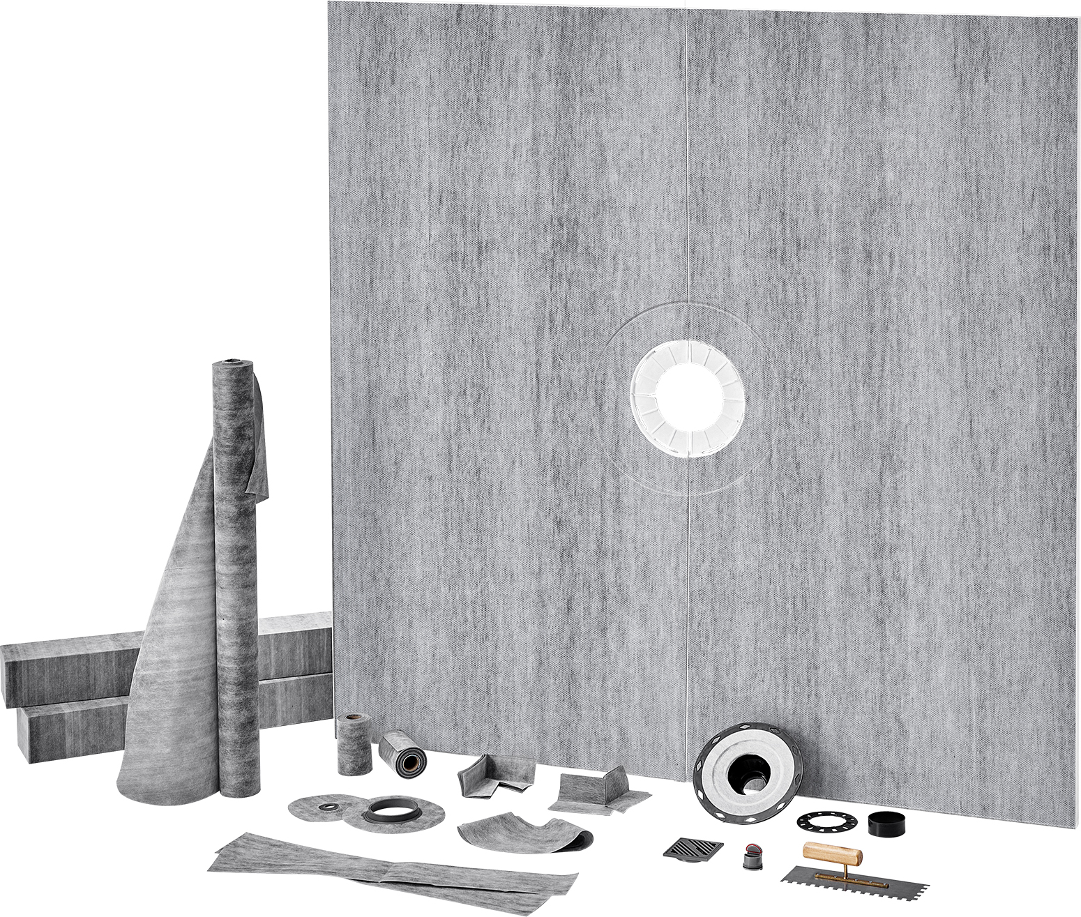 SucceBuy-Duschkanten-Set, 1828 x 1828 mm, wasserdichtes Duschwannen-Set mit PVC-Flansch, Edelstahlrost, Membran, Streifen und Gefällestangen für langlebige Badezimmerinstallationen