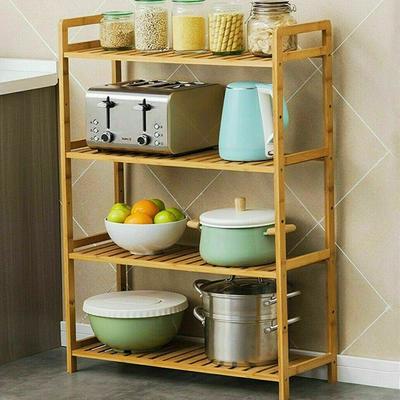UNHO 4 Tiers Bamboo Wood Storage Rack Kitchen Shelving Bookshelf - 26.46x9.84x38.97in