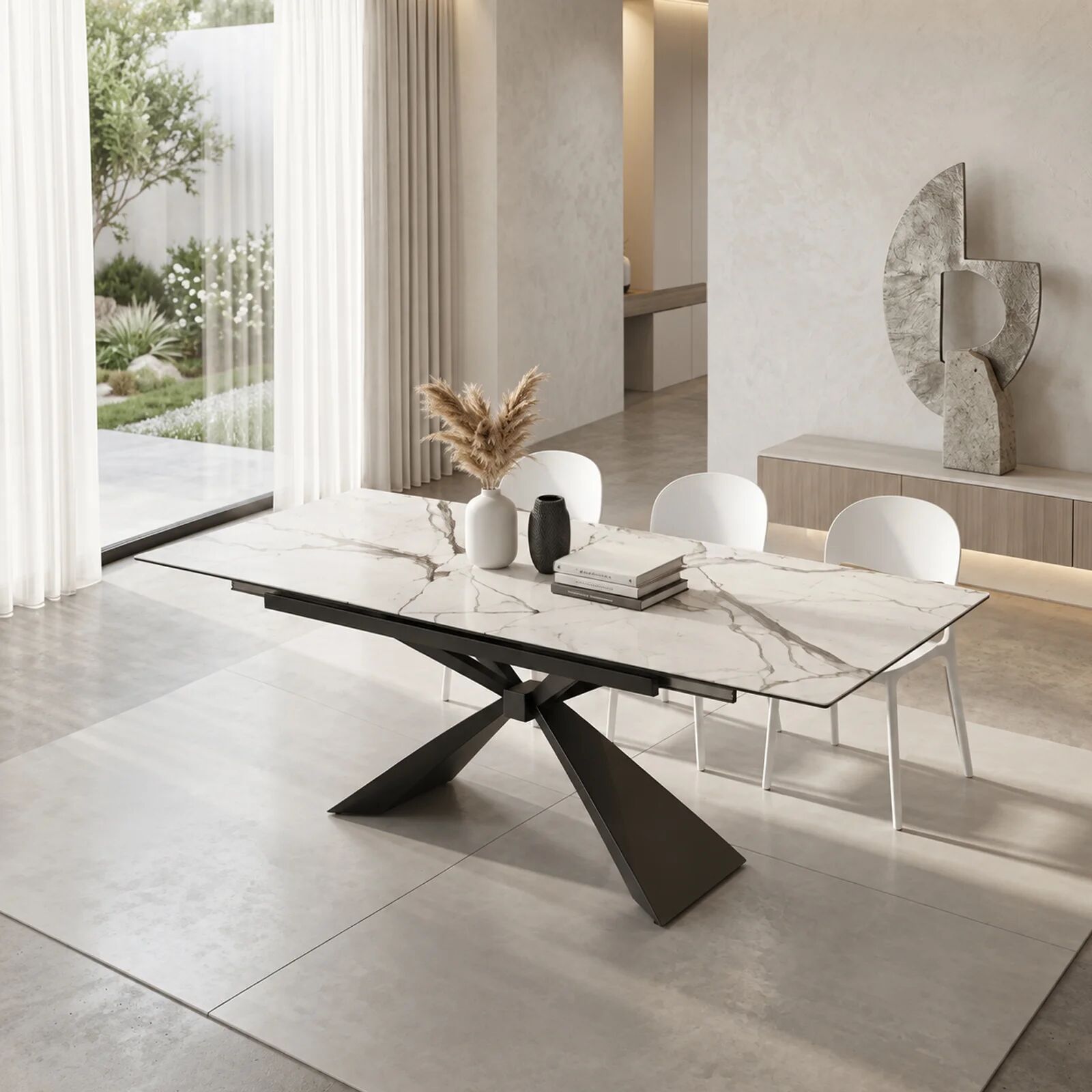 garneroarredamenti Tavolo allungabile 180/230cm effetto marmo bianco nero Silvano