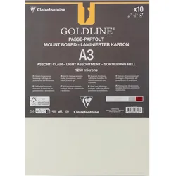 Clairefontaine, Bastelpapier, Goldline Passepartoutkarton A3, 10 Bogen 1,25mm - Sortiment helle Farben (10x)