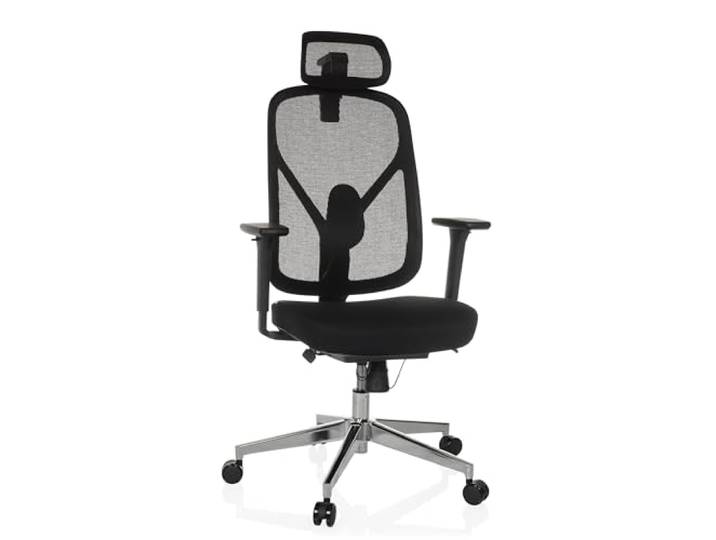 hjh OFFICE Bürostuhl ergonomisch RALOO PRO Netz Drehstuhl mit Verstellbarer Kopf- und Lordosenstütze, Sitztiefenverstellung, Schwarz