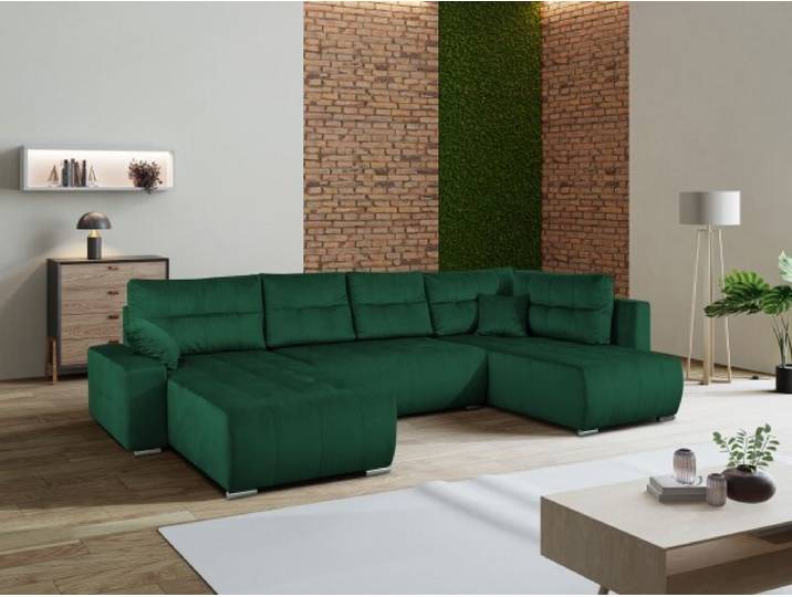 Ecksofa U-Form Mediolan V Schlaffunktion Bettkasten Lieferung bis in die Wohnung 358 cm ( Kronos 19 - grün )