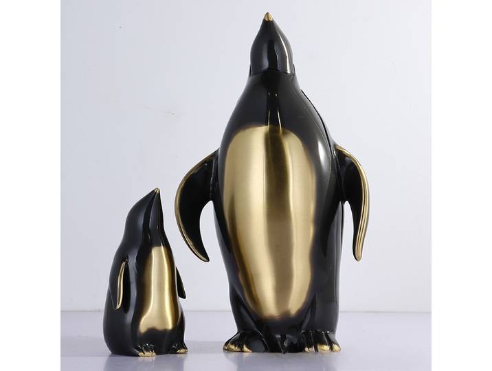 Sculpture d'animal de Simulation artisanale en métal, pingouin doré, Figurine en métal en laiton, Statue en cuivre, accessoires de décoration pour la maison