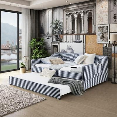 ZWYO HOSIMU Full Upholstered Daybed with Tufted Backrest, Pull-Out Trundle & Storage Sofa Bed