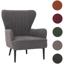 Lounge-Sessel HWC-K37, Cocktail-/Ohrensessel Polsterstuhl Retro Vintage Stoff Bouclé (600g/m2) ~ dunkelgrau
