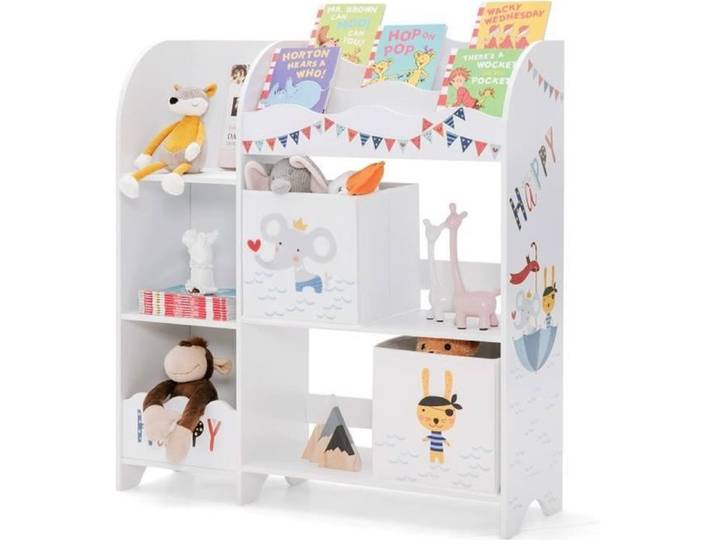 DREAMADE Armoire de Rangement pour Jouets Enfant Meuble de Rangement avec 2Tiroirs 3 Emplacements 5 Etagères Motif Eléphant