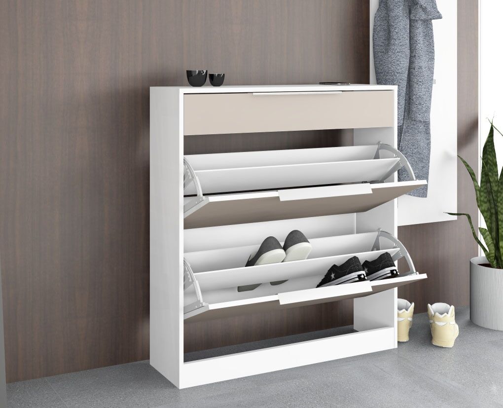 Garderoben-Set BORCHARDT MÖBEL "Oliva, Schuhschrank, Spiegel, Garderobenpaneel", weiß (weiß, capuccino), Holzwerkstoff, Kastenmöbel-Sets, Garderoben-Set