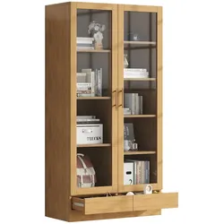 Merax Büroschrank & Bücherregal, vielseitige Vitrinenschrank, mit Push-to-Open-Schubladen, 80x40x160 cm, MDF + Glas