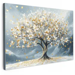 LEINWANDBILD Baum - Winter - Baum des Lebens - Modern - Gold Wohnzimmer Groß 120x80 cm