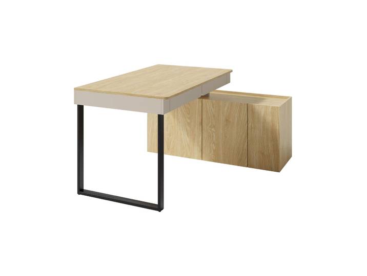 Beautysofa - Moderner Schreibtisch 130 cm mit integrierter Kommode, Bürotisch mit Stauraum, 2 Schubladen und 3 Türen, Computertisch, Sand Beige LICO