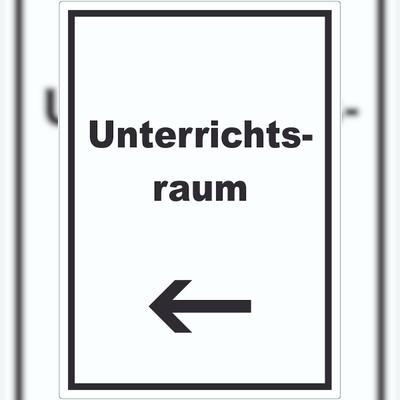 HB-Druck Unterrichtsraum Aufkleber mit Text Richtungspfeil links Schule Schulung hochkant A2 (420x594mm)