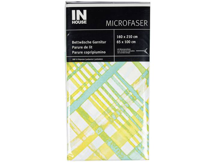 Inhouse Bettwäschegarnitur Microfaser Karo limone 160x210/65x100