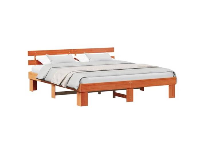 PUGYNBK Bettgestell mit Kopfteil Braun Wachs 180 x 200 cm Kiefer massiv, feste Lamellen, minimalistisches Design, einfache Reinigung