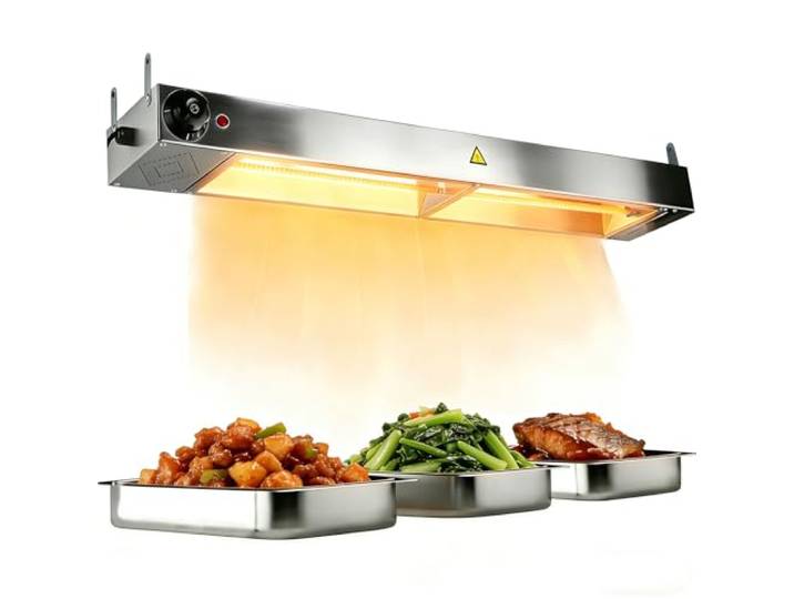 DBMGB Wärmelampe Küche Gastro, Edelstahl Hängend Speisenwärmer Lampe (90cm) Einstellbare Temperatur 30-85℃, Kommerzielle Gastro Wärmelampe Infrarot für Küche, Buffets und Hotels