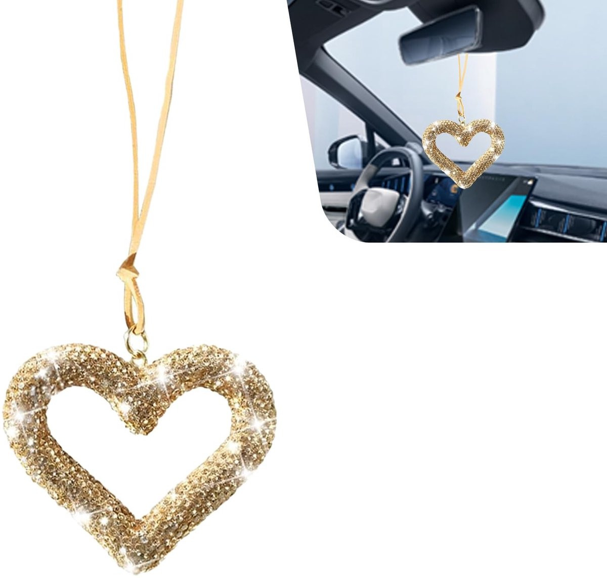 Auto Spiegel Hanger - Kristallen Hart Decoratie - Geel