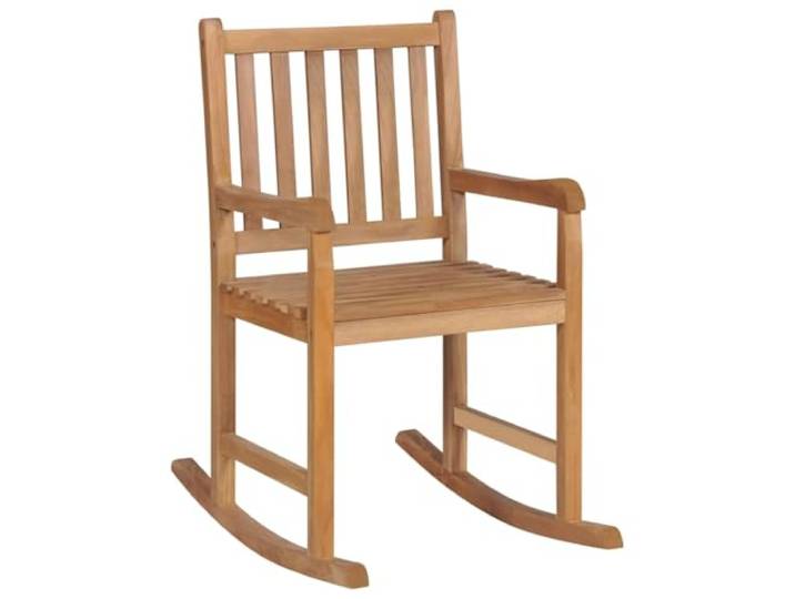 GFEROMRF Schaukelstuhl mit Anthrazit Kissen Massivholz Teak Für Innen Und Außen, Belastbar Bis 110 Kg, Lattenrost Design, Wetterbeständig
