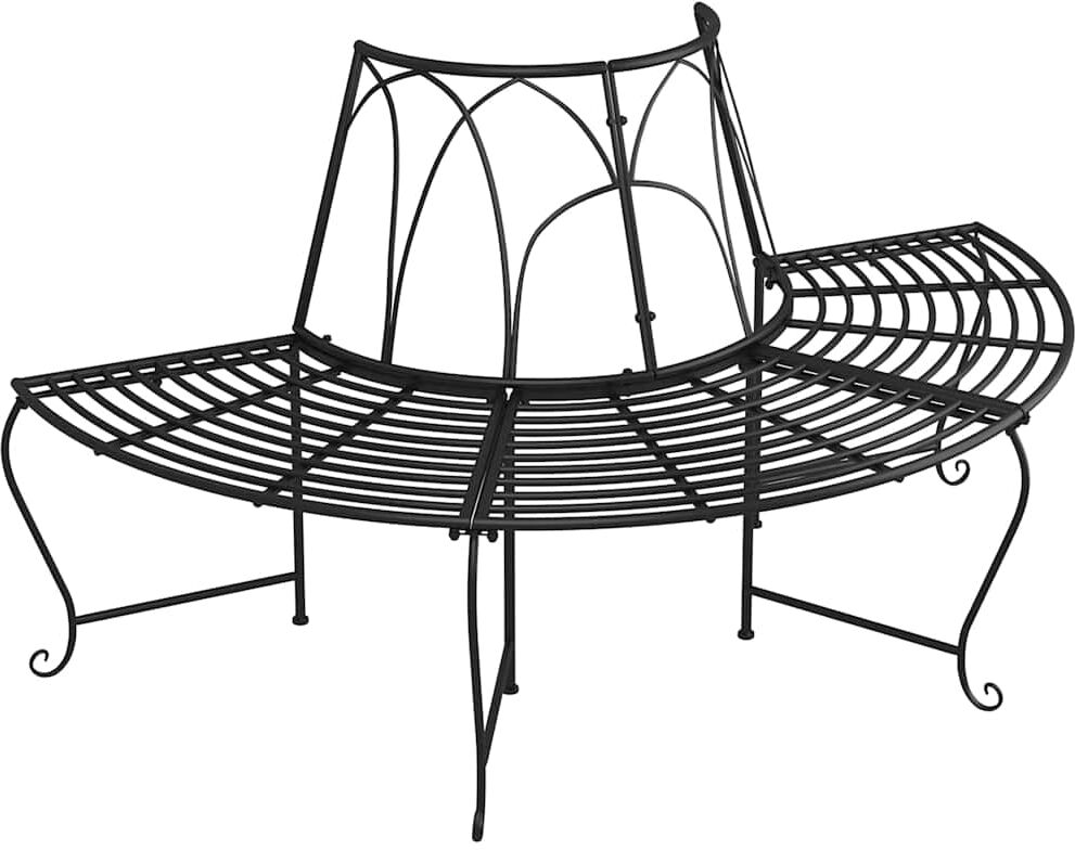 vidaXL Banc demi-circulaire tour d'arbre Ø159 cm Noir Acier