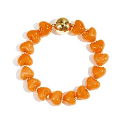 Perlenarmband ADELIA´S "Armband Perlenarmband mit Herzperlen, 17 cm", orange, Armbänder, Damen, 17cm, Edelstahl, Perlenarmband