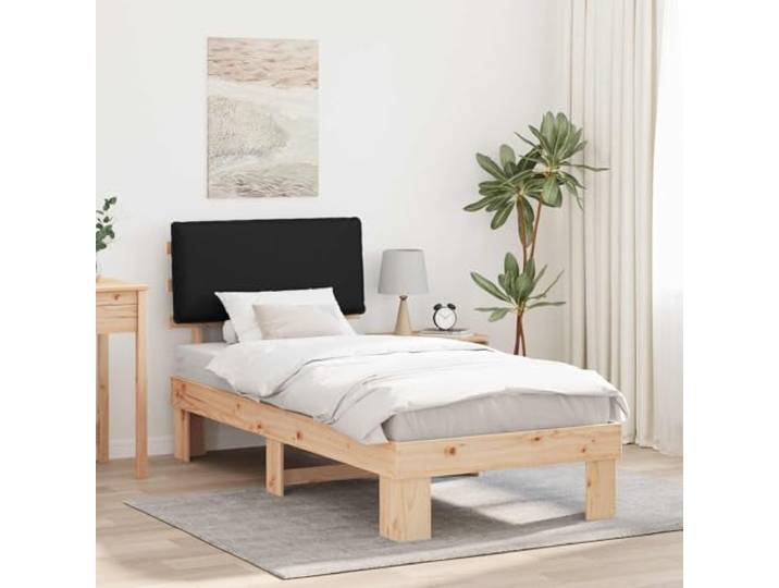 Massivkiefer Bettgestell mit Polsterkopfteil Modernes Design Schwarz 100 x Bettgestell Massivholz Kiefer mit Gepolstertem Kopfteil Schwarz 100x200 cm Lattenrost Modernes Design