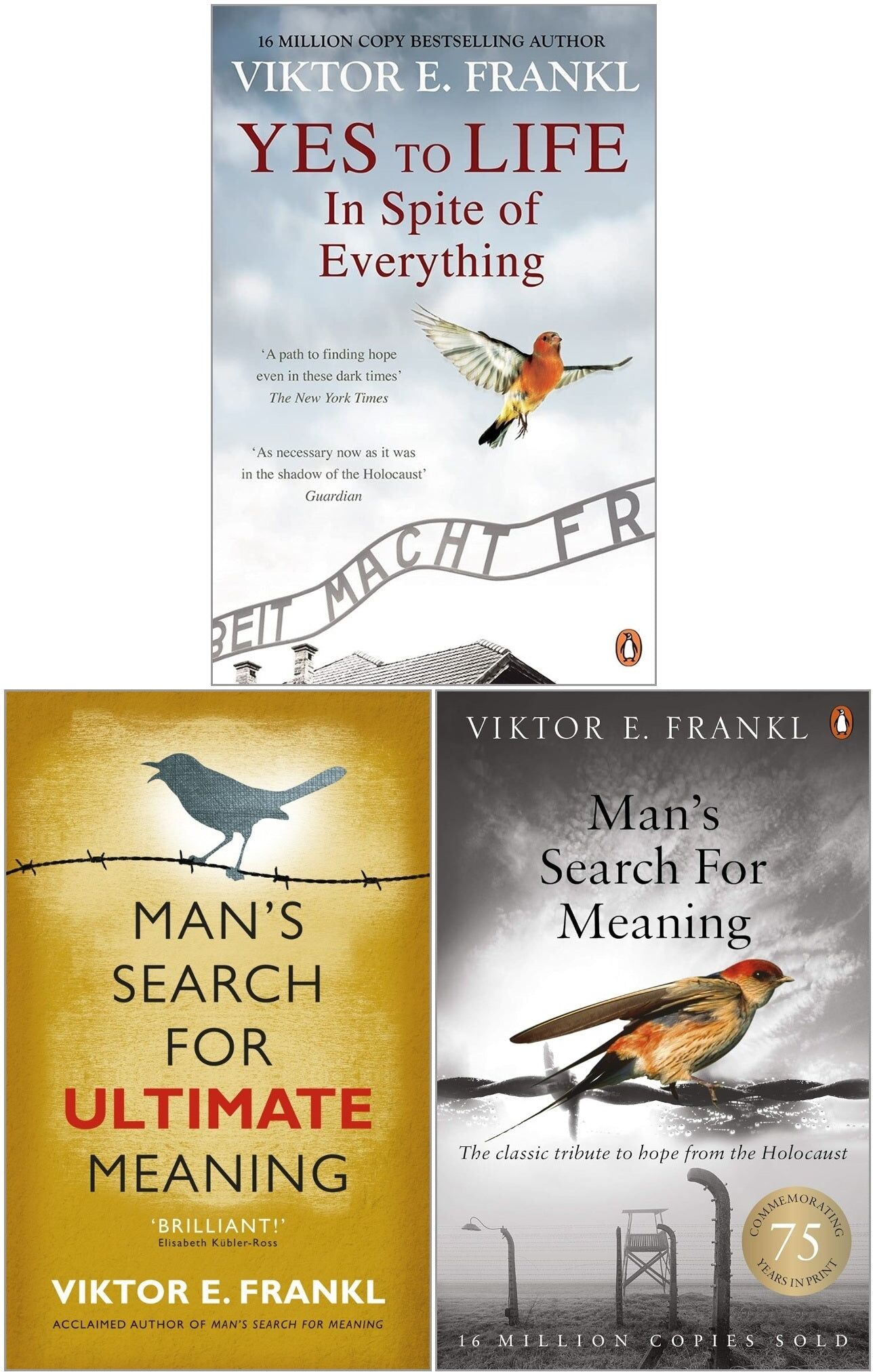 Penguin/Rider Books Viktor E. Frankl Collection 3 Books Set (Man's Search for Meaning, Yes to Life, Man's Search for Ultimate Meaning)
